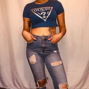 VTG BLUE GUESS CROP TOP